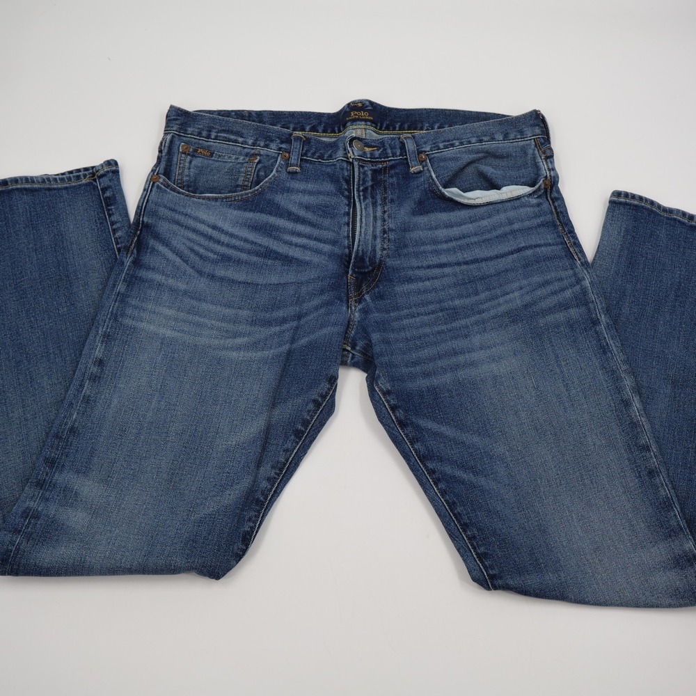 Polo Ralph Lauren Jeans Mens 34x32 Blue Rockford Stretch Straight Leg Denim